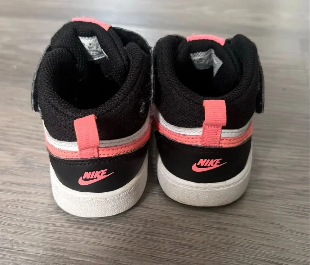 Nike Girls' 8 Toddler Court Borough Mid 2 Sneakers - Pink, Black & White